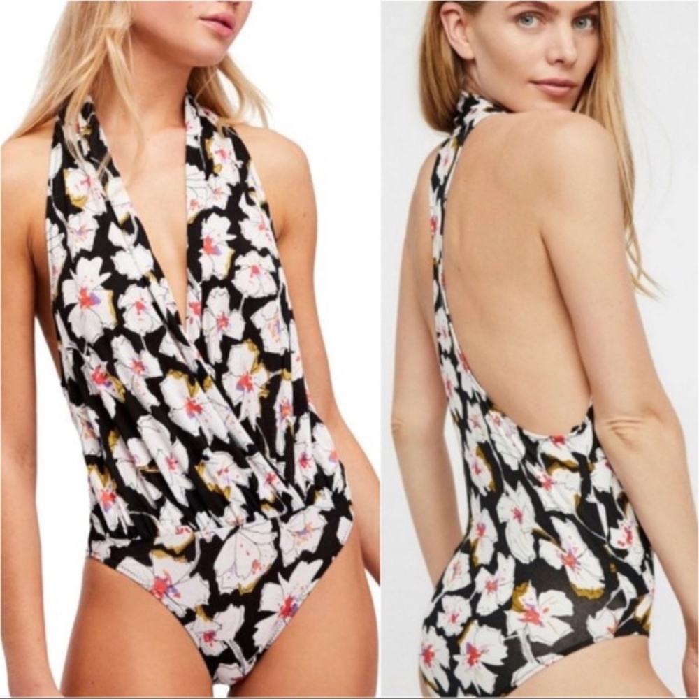NWT FREE PEOPLE SURE PLEASE BODYSUIT BLACK COMBO M